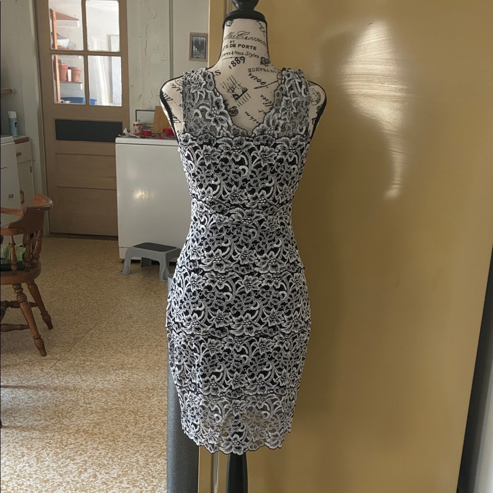 White House Black Market Black & White Lace Sheath Mini Dress - Picture 4 of 6